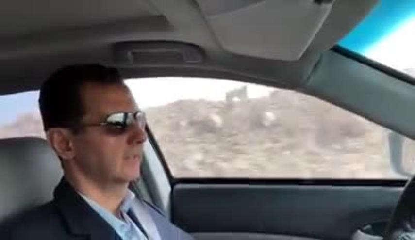 الرئيس بشار الأسد يقود سيارته في طريقه إلى الغوطة الشرقية امس/ (فيديو)