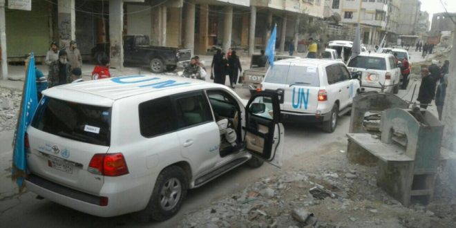 دخول قافلة مساعدات طبية وغذائية إلى الغوطة الشرقية عبر معبر الوافدين