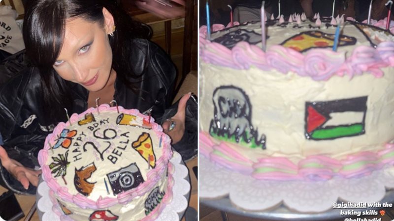 بيلا حديد تحتفل بعيد ميلادها الـ26 بكعكة يزينها علم فلسطين